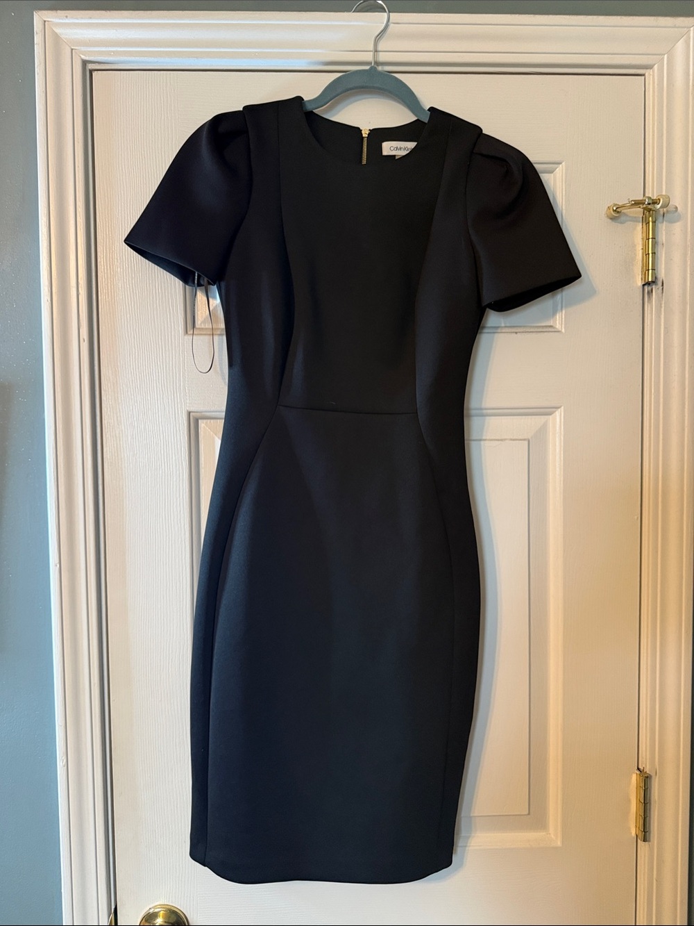 Calvin Klein Black Tailored Sheath Dress with Short Puff Sleeves
